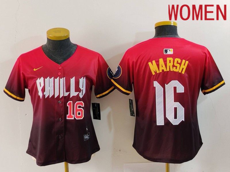 Women Philadelphia Phillies #16 Marsh Red City Edition 2024 Nike MLB Jersey style 2